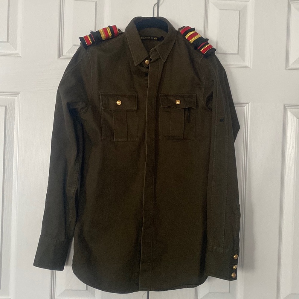 Balmain x HM military shirt new with tags army green lapels gold buttons…